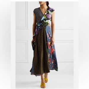 Diane Von Furstenberg Printed Ruffled Silk Crepe De Chine Wrap Dress Size 10